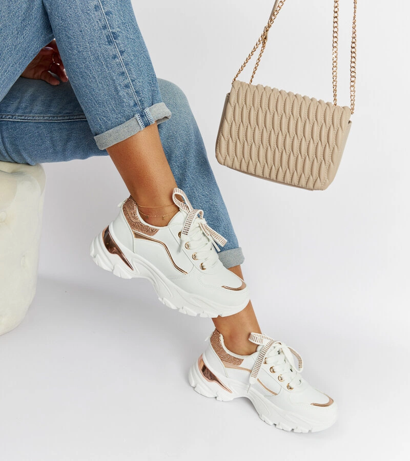 Adidași albi masivi cu strasuri Euclid