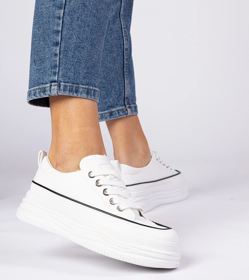 Adidași albi de damă cu talpă înaltă Selina