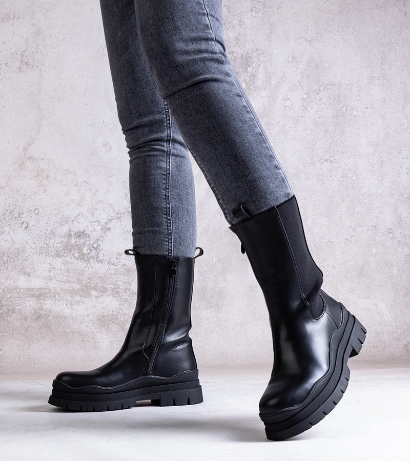 Botine negre cu talpă masivă Naema