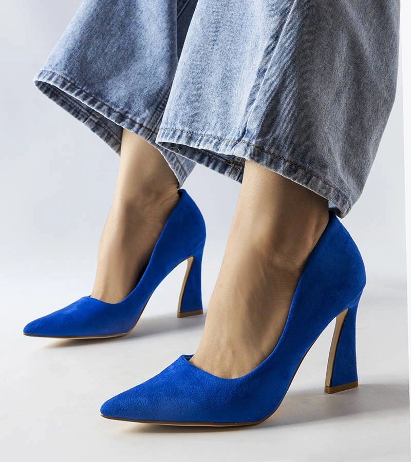 Pantofi stiletto asimetrici albaștri Linda