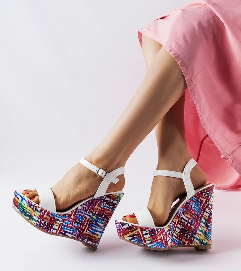 Sandale albe Fairmont S-1103 WHITE pe tocuri înfrumusețate