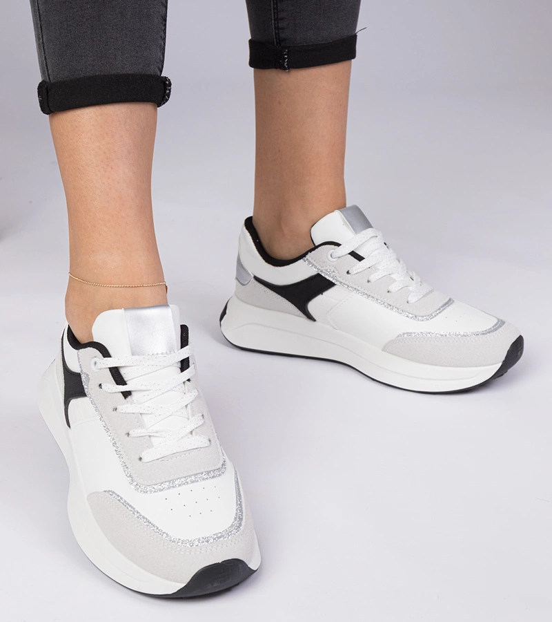 Adidași albi de damă cu sclipici Markuta