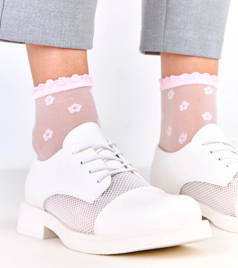 Pantofi albi de damă cu plasă pe guler Moris