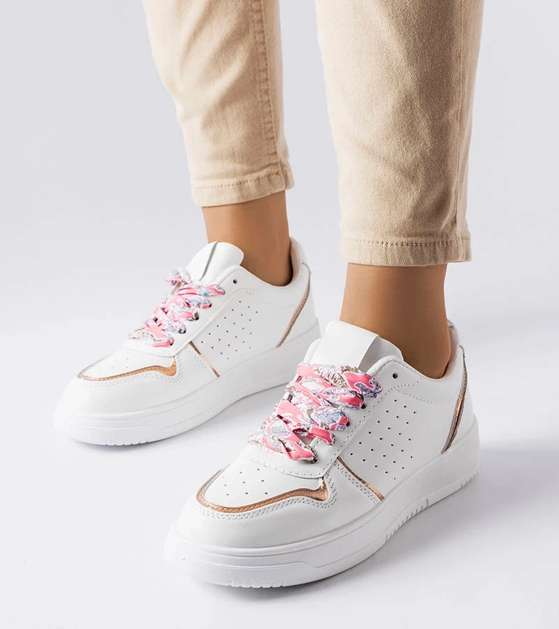 Pryor adidași albi cu panglică albă