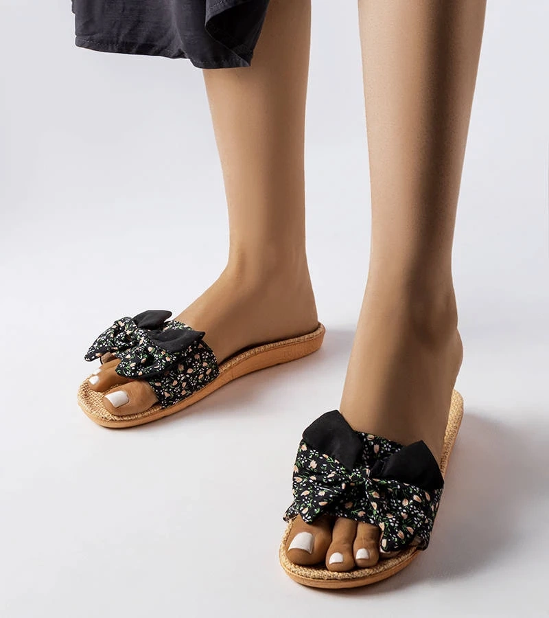 Șlapi negri cu fundiță Tachel