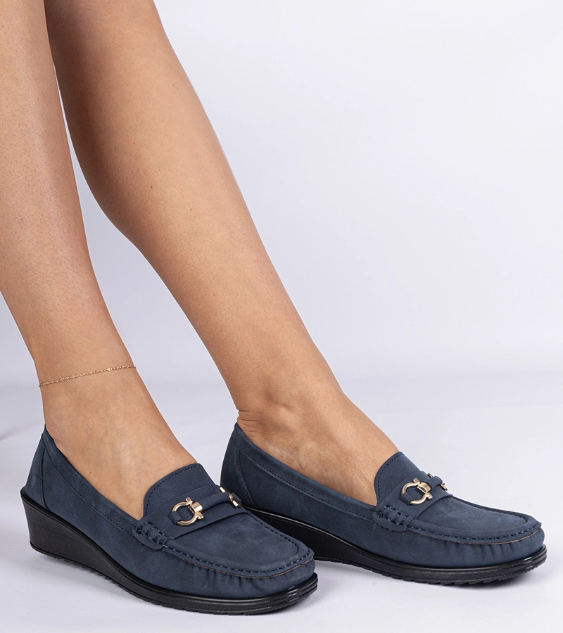 Pantofi mocasini de damă albastru închis cu platformă și finisaj mat Sambada